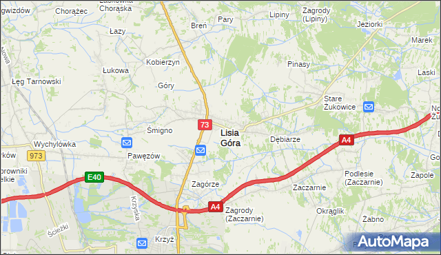 mapa Lisia Góra powiat tarnowski, Lisia Góra powiat tarnowski na mapie Targeo