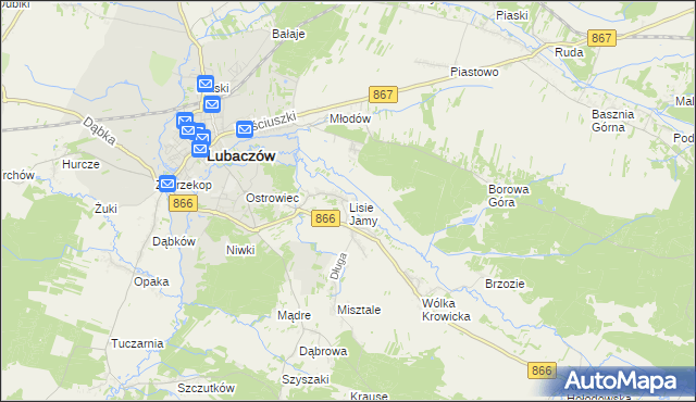 mapa Lisie Jamy gmina Lubaczów, Lisie Jamy gmina Lubaczów na mapie Targeo