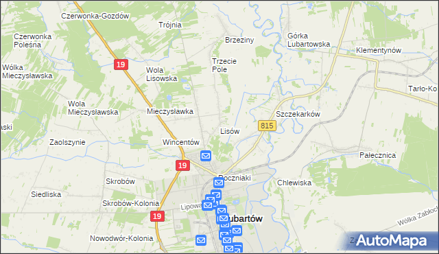 mapa Lisów gmina Lubartów, Lisów gmina Lubartów na mapie Targeo