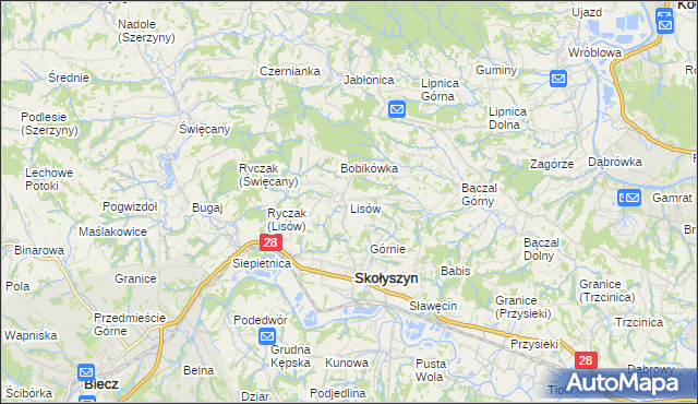 mapa Lisów gmina Skołyszyn, Lisów gmina Skołyszyn na mapie Targeo