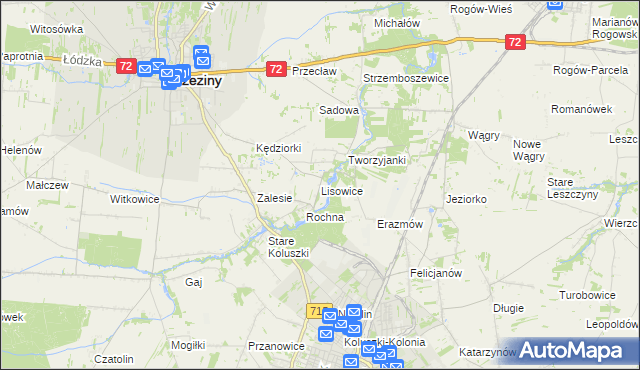 mapa Lisowice gmina Koluszki, Lisowice gmina Koluszki na mapie Targeo