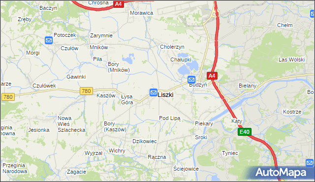 mapa Liszki powiat krakowski, Liszki powiat krakowski na mapie Targeo