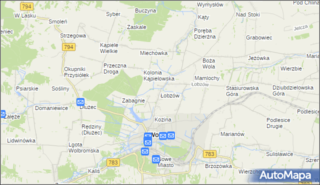 mapa Łobzów gmina Wolbrom, Łobzów gmina Wolbrom na mapie Targeo