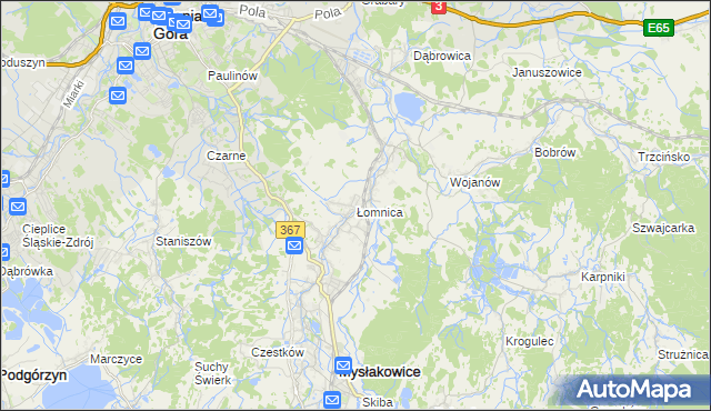 mapa Łomnica gmina Mysłakowice, Łomnica gmina Mysłakowice na mapie Targeo