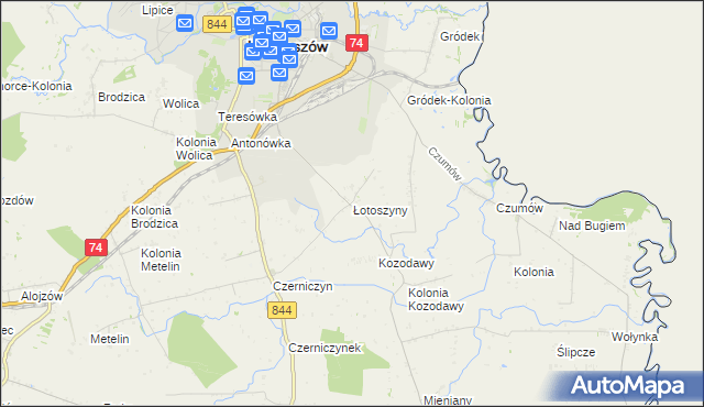 mapa Łotoszyny, Łotoszyny na mapie Targeo