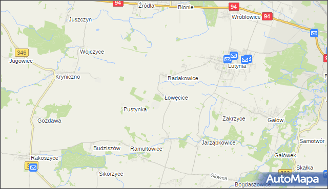 mapa Łowęcice gmina Miękinia, Łowęcice gmina Miękinia na mapie Targeo