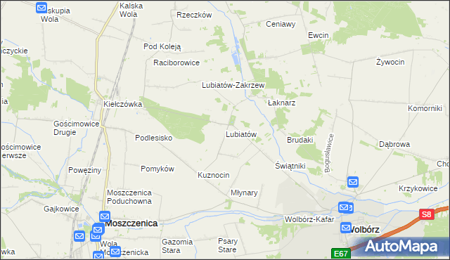 mapa Lubiatów gmina Wolbórz, Lubiatów gmina Wolbórz na mapie Targeo