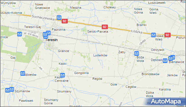 mapa Ludwików gmina Teresin, Ludwików gmina Teresin na mapie Targeo