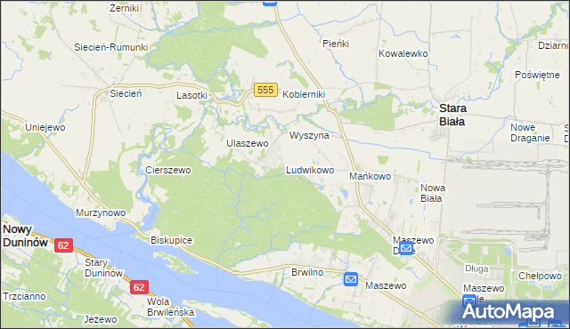 mapa Ludwikowo gmina Stara Biała, Ludwikowo gmina Stara Biała na mapie Targeo