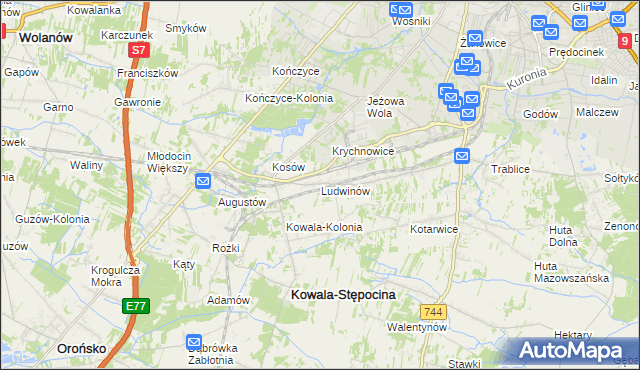 mapa Ludwinów gmina Kowala, Ludwinów gmina Kowala na mapie Targeo