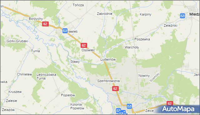 mapa Ludwinów gmina Liw, Ludwinów gmina Liw na mapie Targeo