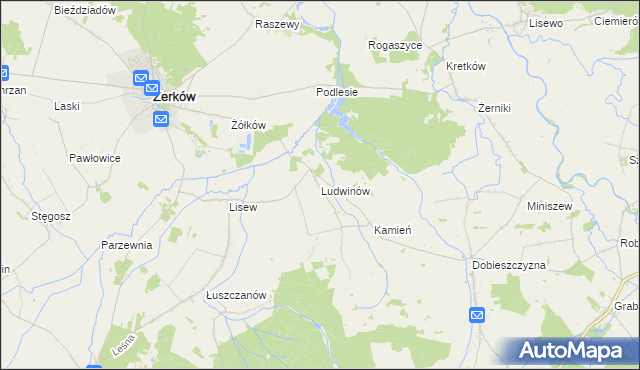 mapa Ludwinów gmina Żerków, Ludwinów gmina Żerków na mapie Targeo