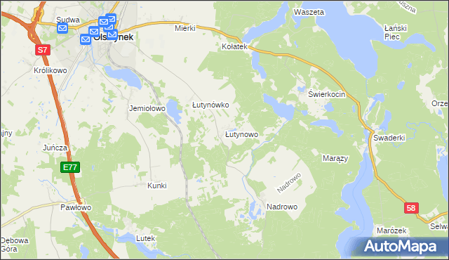 mapa Łutynowo, Łutynowo na mapie Targeo
