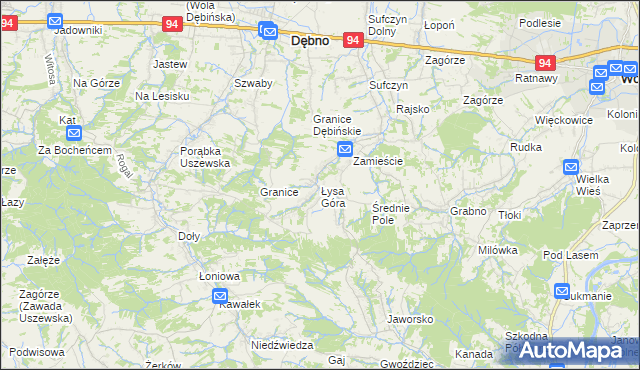 mapa Łysa Góra gmina Dębno, Łysa Góra gmina Dębno na mapie Targeo