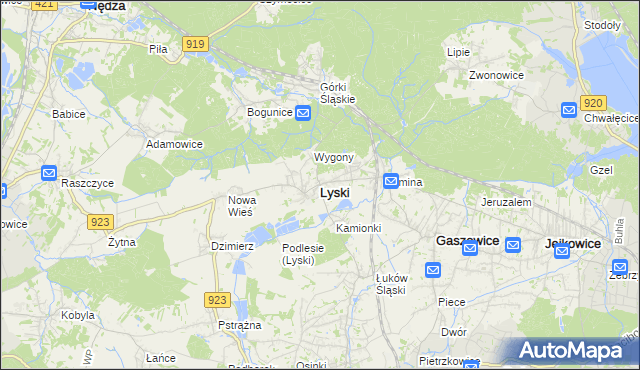 mapa Lyski powiat rybnicki, Lyski powiat rybnicki na mapie Targeo