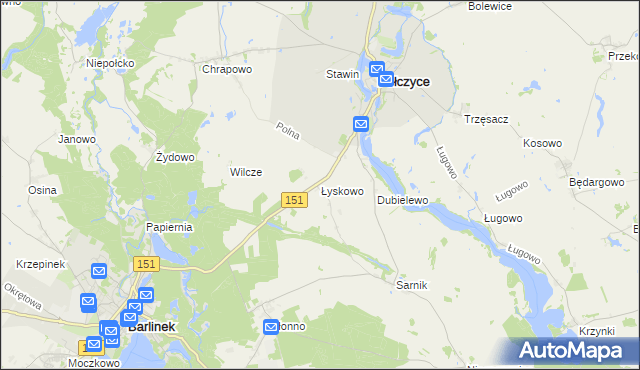 mapa Łyskowo gmina Pełczyce, Łyskowo gmina Pełczyce na mapie Targeo