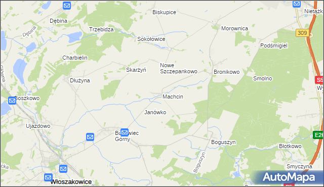 mapa Machcin gmina Śmigiel, Machcin gmina Śmigiel na mapie Targeo