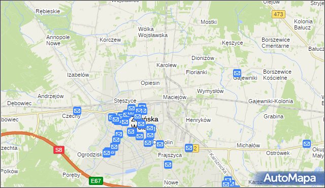 mapa Maciejów gmina Zduńska Wola, Maciejów gmina Zduńska Wola na mapie Targeo