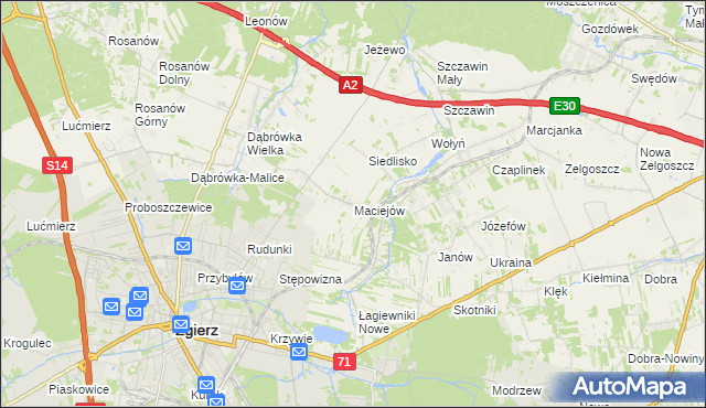 mapa Maciejów gmina Zgierz, Maciejów gmina Zgierz na mapie Targeo