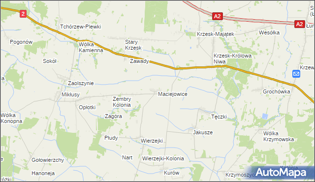 mapa Maciejowice gmina Zbuczyn, Maciejowice gmina Zbuczyn na mapie Targeo