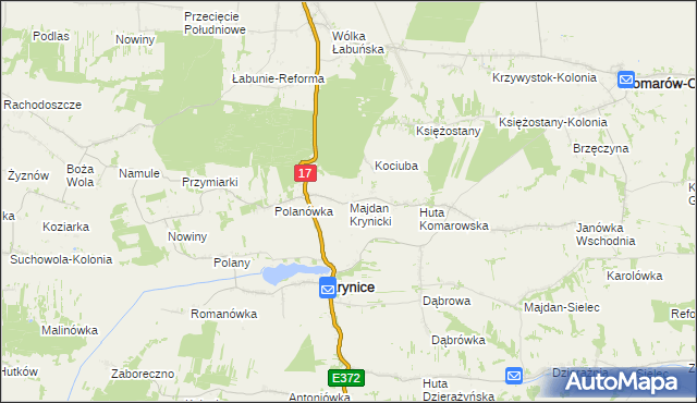 mapa Majdan Krynicki gmina Krynice, Majdan Krynicki gmina Krynice na mapie Targeo