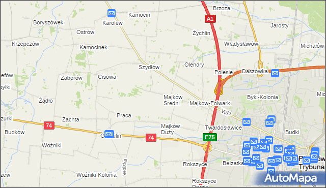 mapa Majków Średni, Majków Średni na mapie Targeo