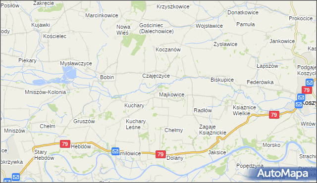 mapa Majkowice gmina Nowe Brzesko, Majkowice gmina Nowe Brzesko na mapie Targeo