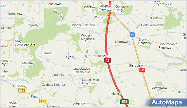 mapa Mąkoszyn gmina Tuszyn, Mąkoszyn gmina Tuszyn na mapie Targeo