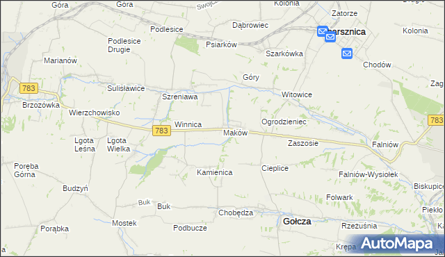mapa Maków gmina Gołcza, Maków gmina Gołcza na mapie Targeo