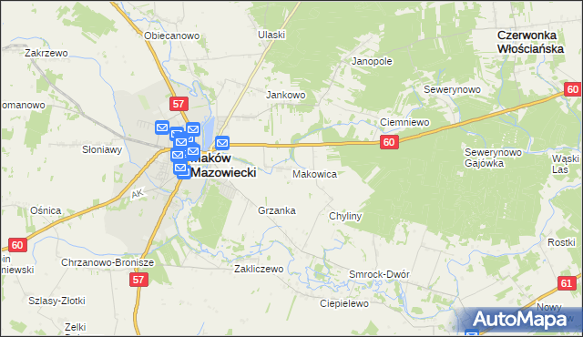 mapa Makowica gmina Szelków, Makowica gmina Szelków na mapie Targeo