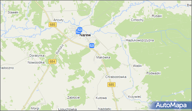 mapa Makówka gmina Narew, Makówka gmina Narew na mapie Targeo