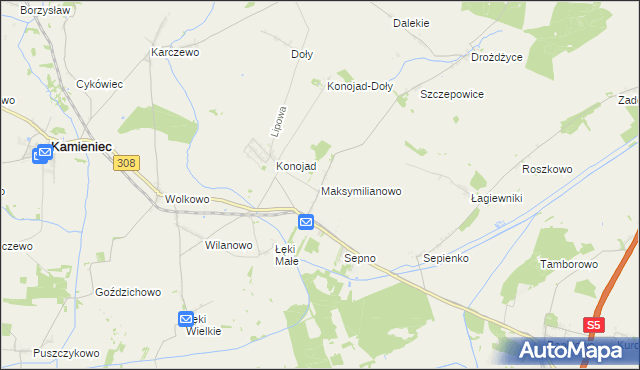 mapa Maksymilianowo gmina Kamieniec, Maksymilianowo gmina Kamieniec na mapie Targeo