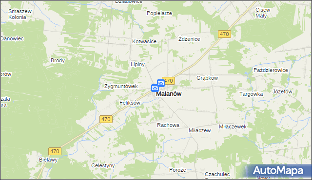 mapa Malanów powiat turecki, Malanów powiat turecki na mapie Targeo