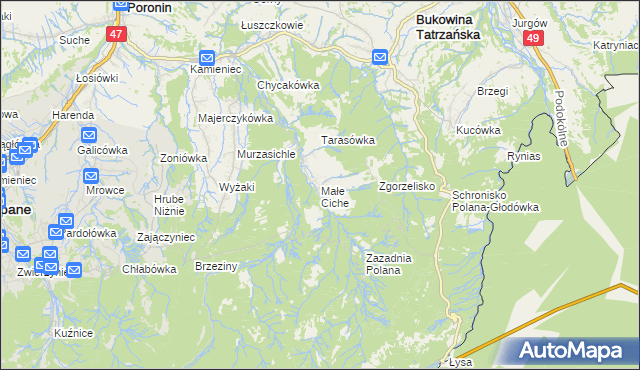 mapa Małe Ciche, Małe Ciche na mapie Targeo