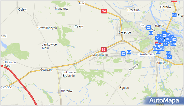 mapa Małujowice, Małujowice na mapie Targeo
