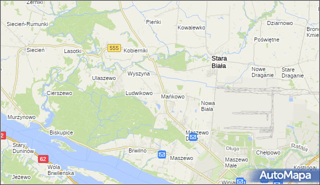 mapa Mańkowo gmina Stara Biała, Mańkowo gmina Stara Biała na mapie Targeo