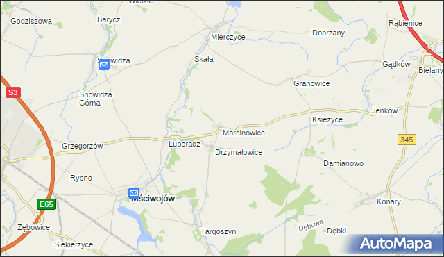 mapa Marcinowice gmina Mściwojów, Marcinowice gmina Mściwojów na mapie Targeo