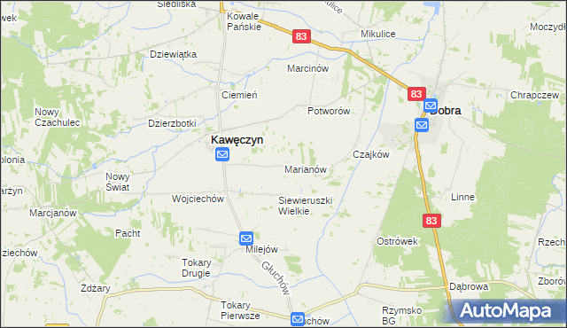 mapa Marianów gmina Kawęczyn, Marianów gmina Kawęczyn na mapie Targeo