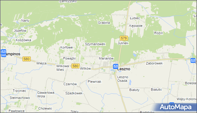 mapa Marianów gmina Leszno, Marianów gmina Leszno na mapie Targeo