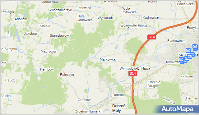 mapa Markówka gmina Dobroń, Markówka gmina Dobroń na mapie Targeo
