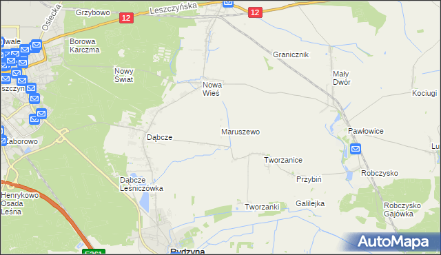 mapa Maruszewo gmina Rydzyna, Maruszewo gmina Rydzyna na mapie Targeo