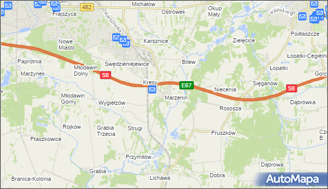 mapa Marzenin gmina Sędziejowice, Marzenin gmina Sędziejowice na mapie Targeo