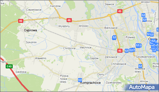mapa Mechnice gmina Dąbrowa, Mechnice gmina Dąbrowa na mapie Targeo