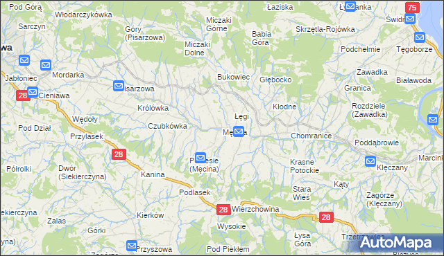 mapa Męcina, Męcina na mapie Targeo