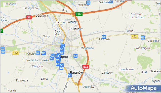 mapa Mianowice gmina Kępno, Mianowice gmina Kępno na mapie Targeo