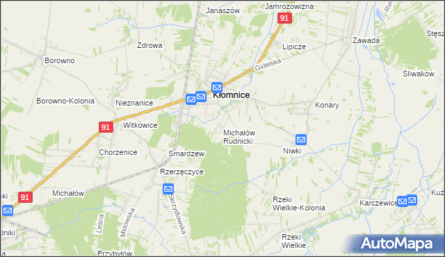 mapa Michałów gmina Kłomnice, Michałów gmina Kłomnice na mapie Targeo