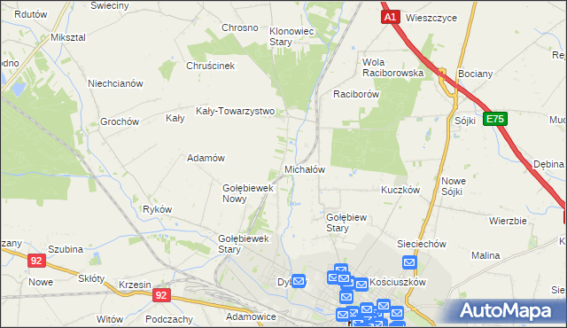 mapa Michałów gmina Kutno, Michałów gmina Kutno na mapie Targeo