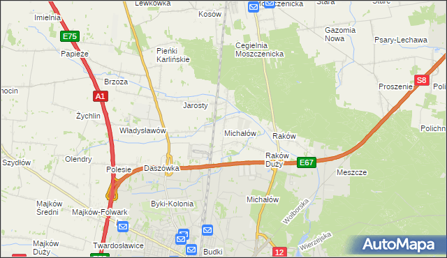 mapa Michałów gmina Moszczenica, Michałów gmina Moszczenica na mapie Targeo