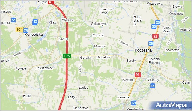 mapa Michałów gmina Poczesna, Michałów gmina Poczesna na mapie Targeo