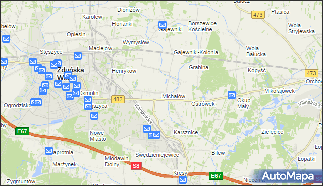 mapa Michałów gmina Zduńska Wola, Michałów gmina Zduńska Wola na mapie Targeo